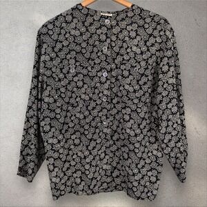 Vtg Giorgio Armani Silk Floral Button Down‎ Peasant Oversized Blouse Sz US 8